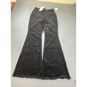 YMI Jeans Juniors 5 Black Corduroy High Rise Flare Fringe Hem Stretch Pants